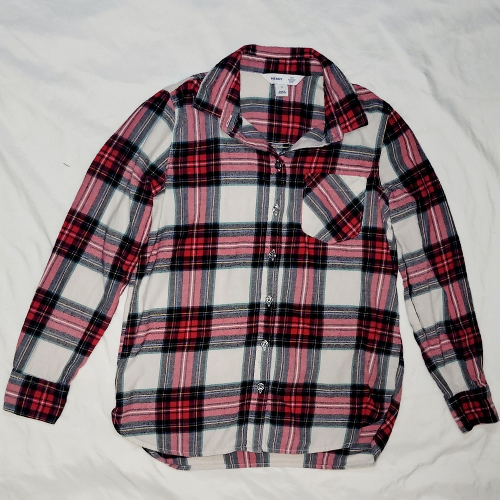 Old Navy The Classic Shirt Women's Long Sleeve Button Up Plaid Top Size XS